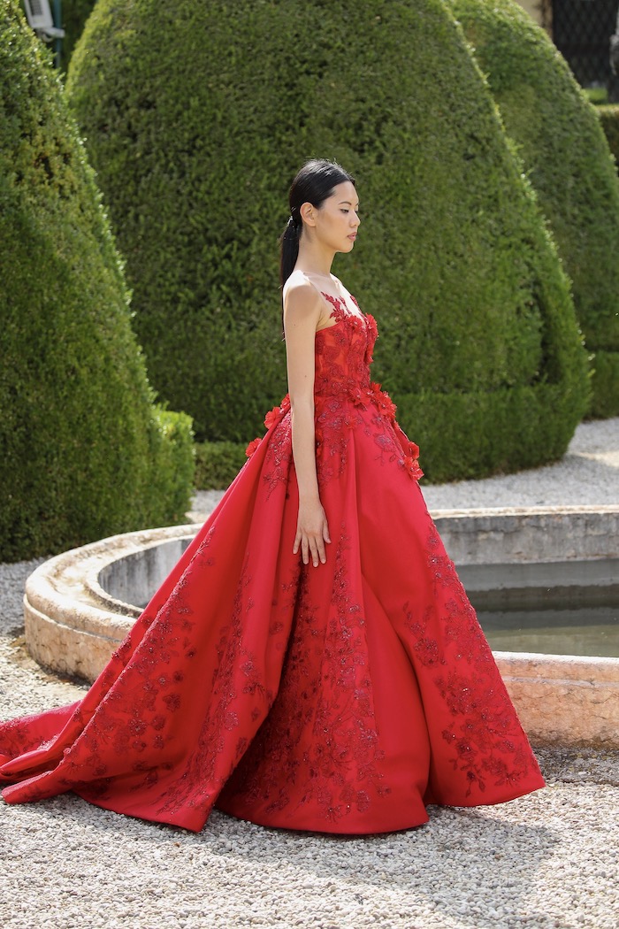 Deep Red Grand Evening Gown by NIYOOSH for rent online | FLYROBE
