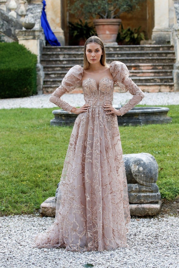 Embellished rose gold sequins and beads gown