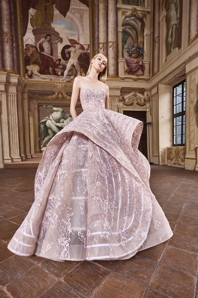 Embellished with pink threadwork gown