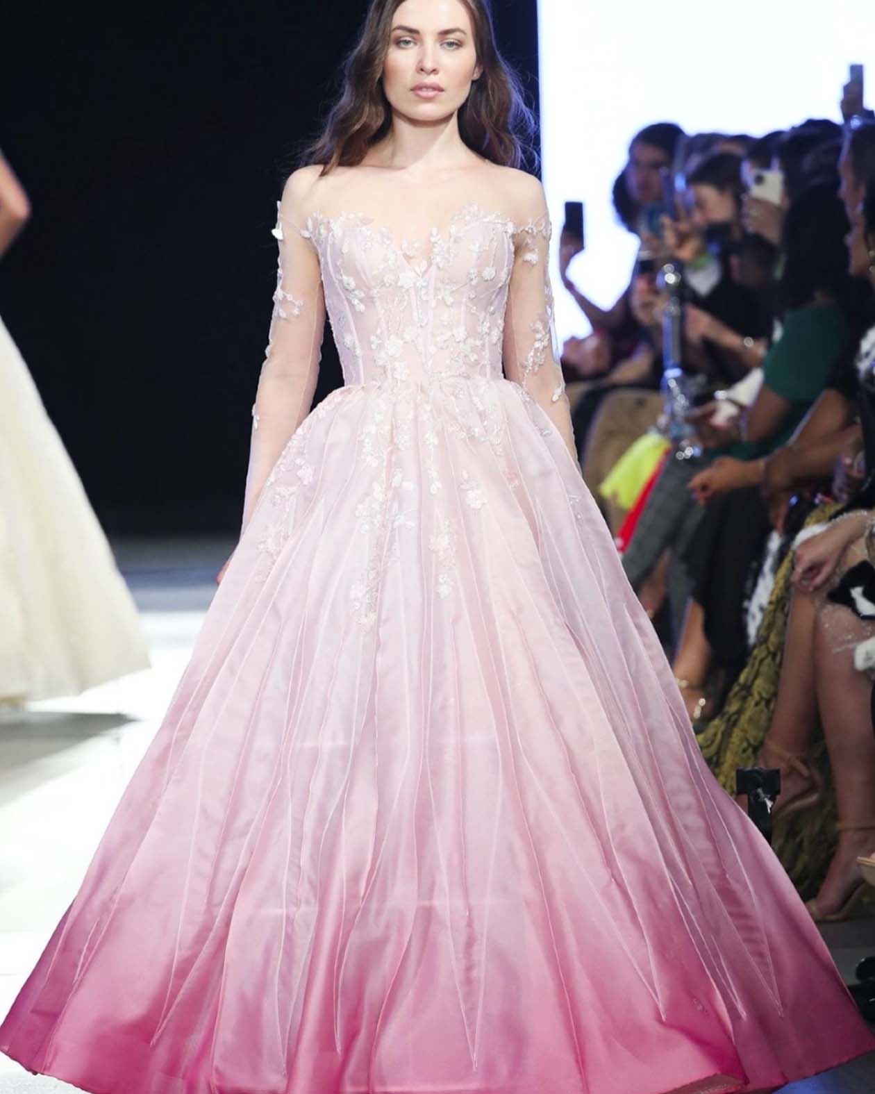 Embellished organza structured ombre dress