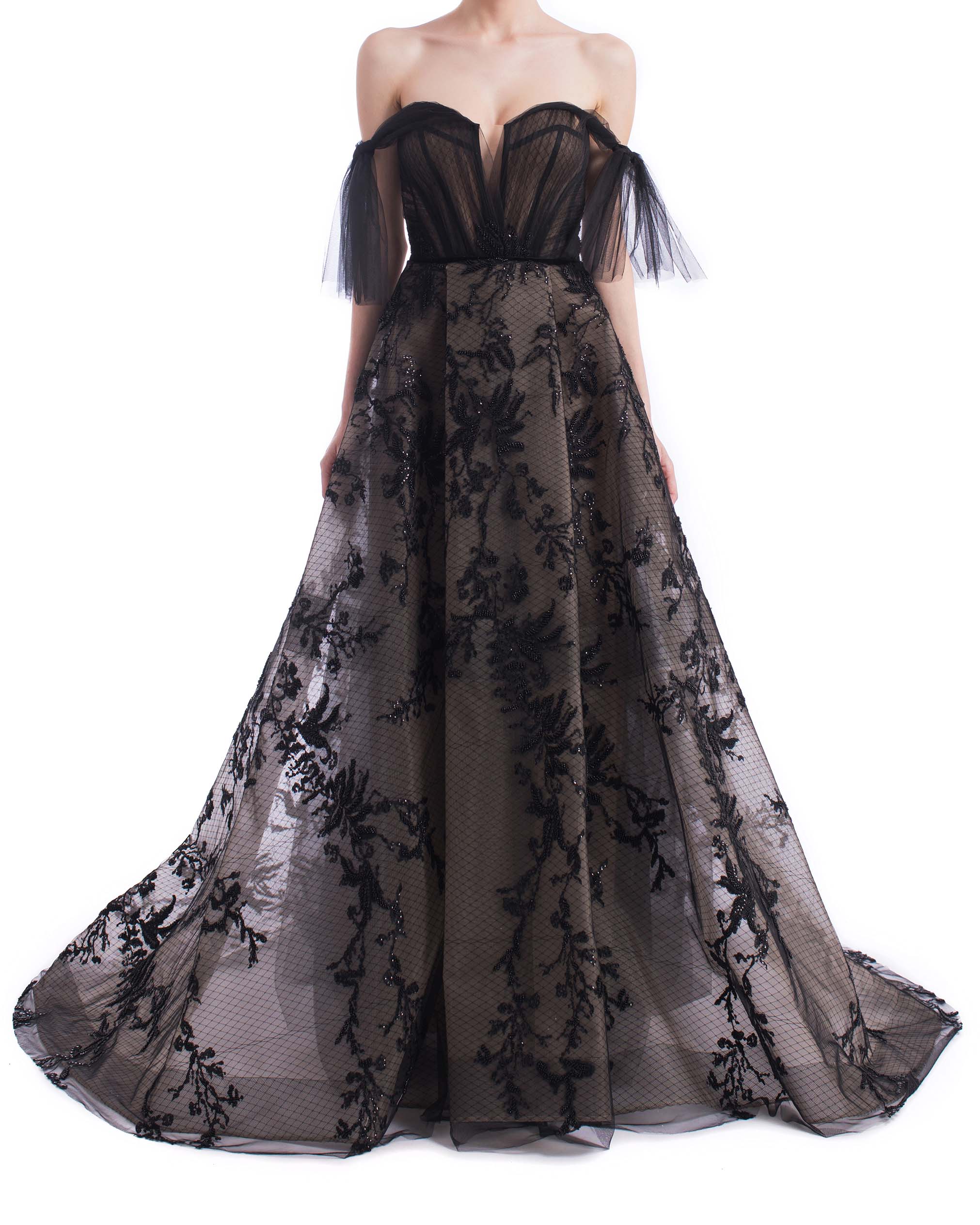 Black lace beaded maxi dress