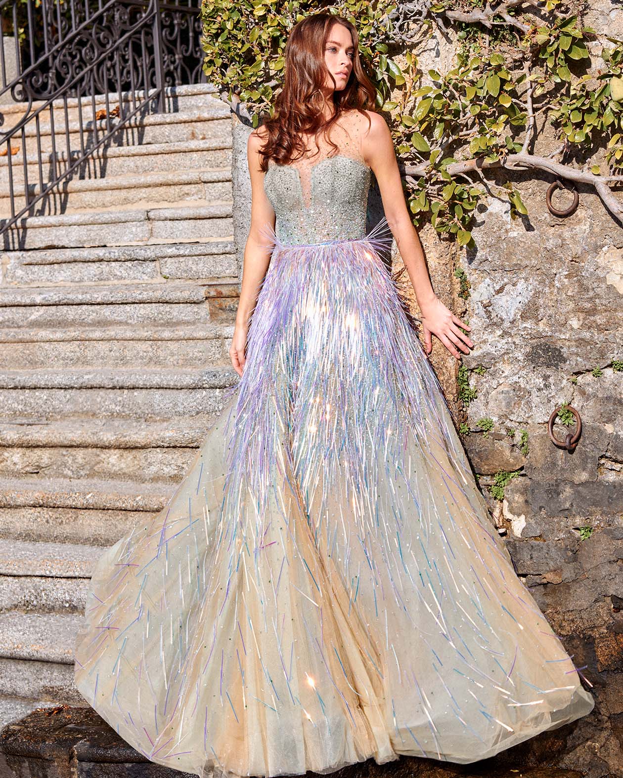 Multicolour fully beaded gown