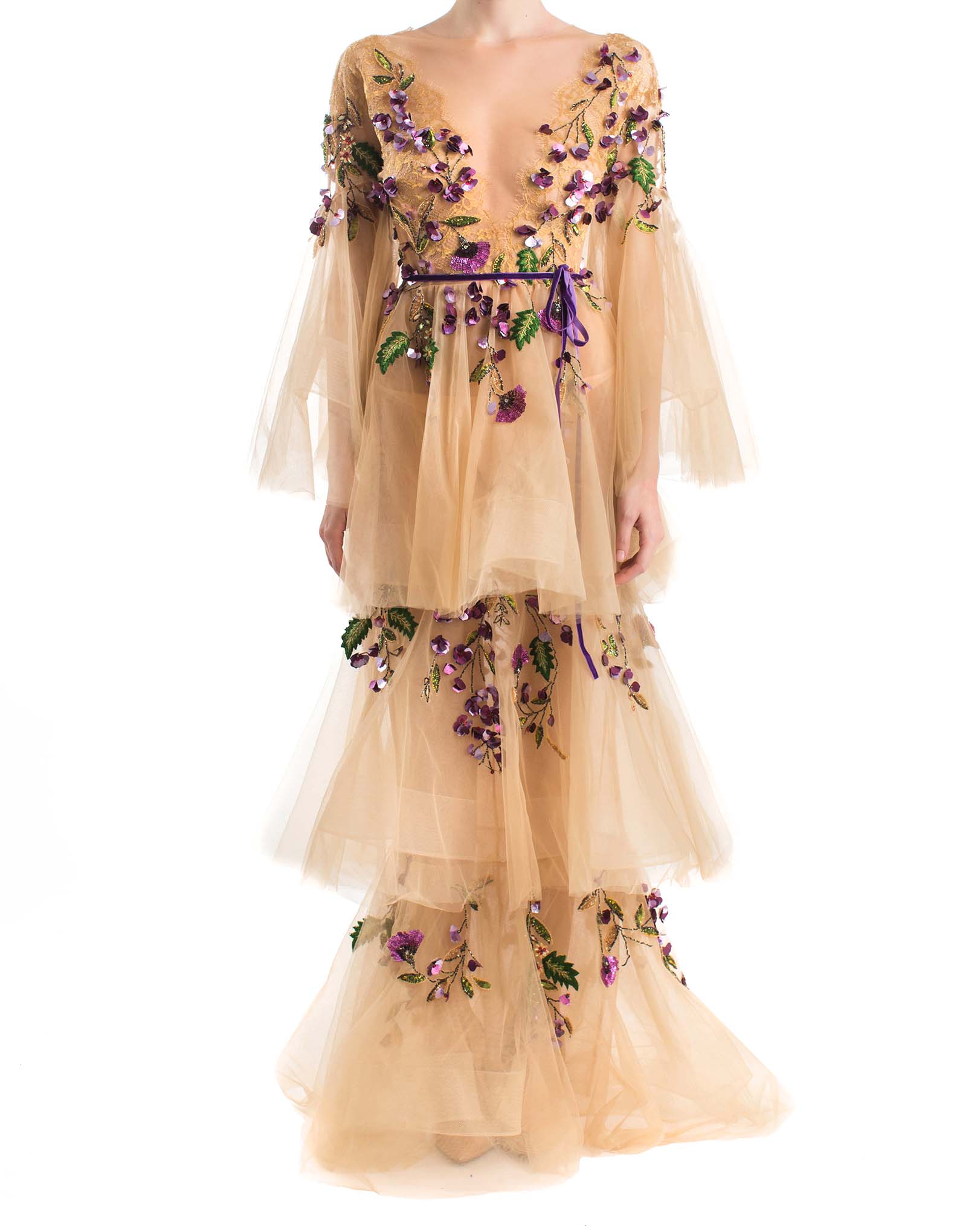 Flowery embellished maxi dress