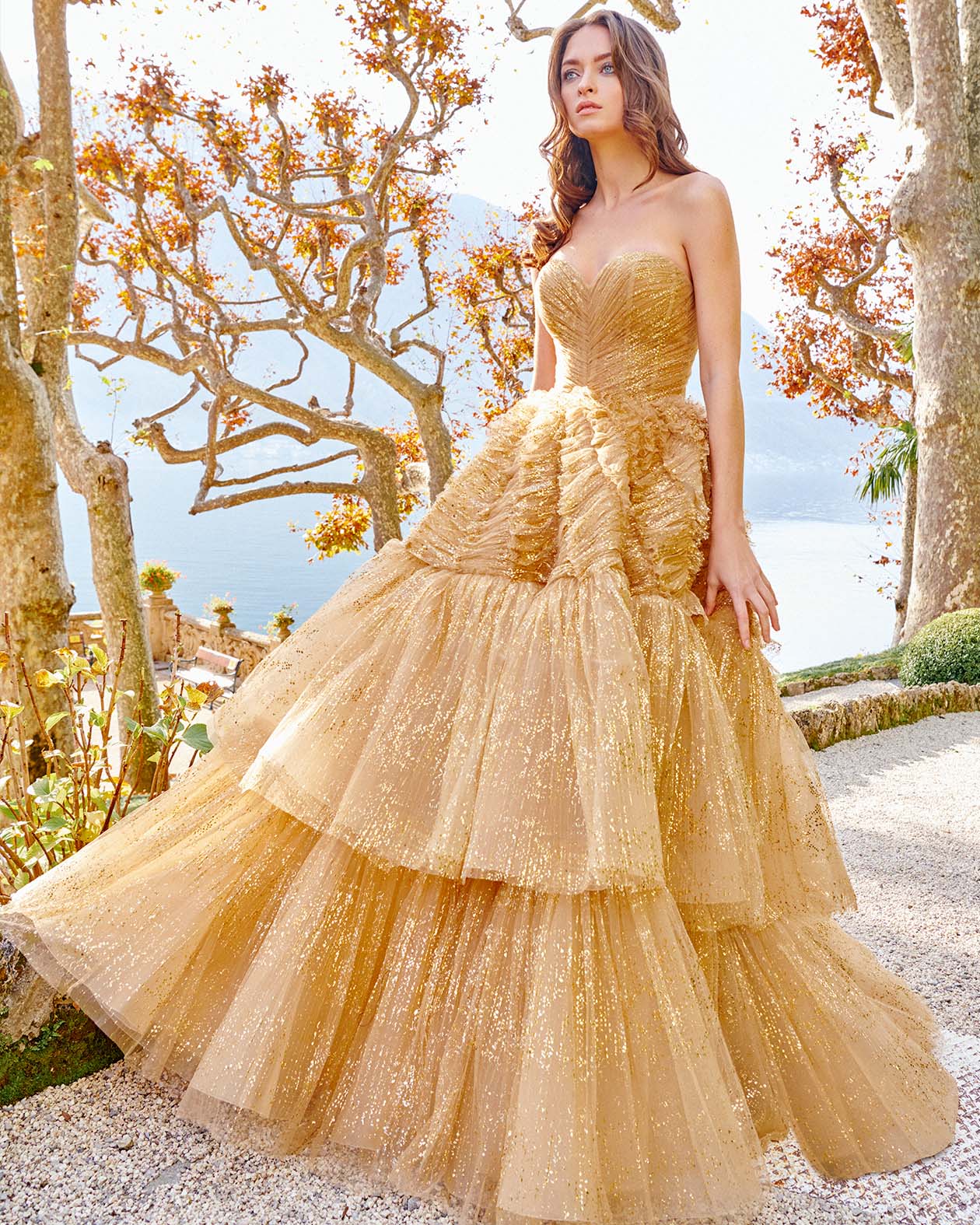 Golden plisse gown
