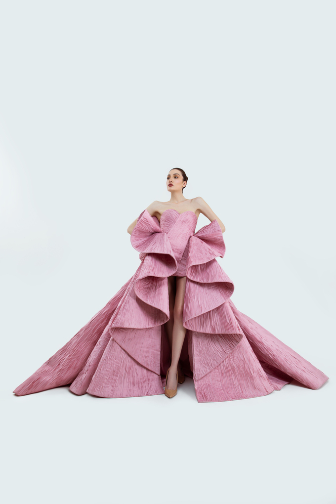 Rose hand-pleated gown